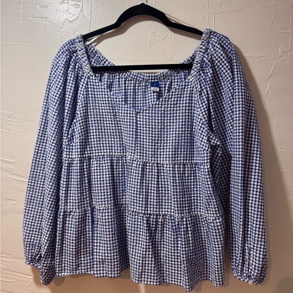 Old Navy Blue and White Puff Sleeve Blouse
